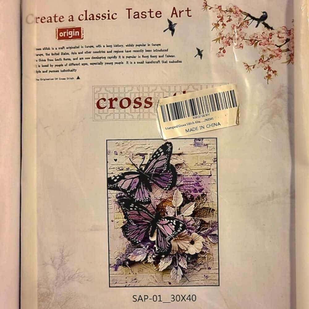 Purple Butterflies Cross Stitch 30x40 Opened-never used instructions included